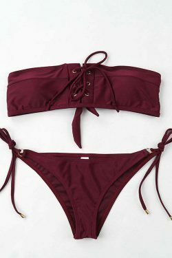 Y2K Lace-Up Bikini Set: Coquette Aesthetic, Grunge Style, Pastel Goth, Cargo Skirt, Old Money, Pre