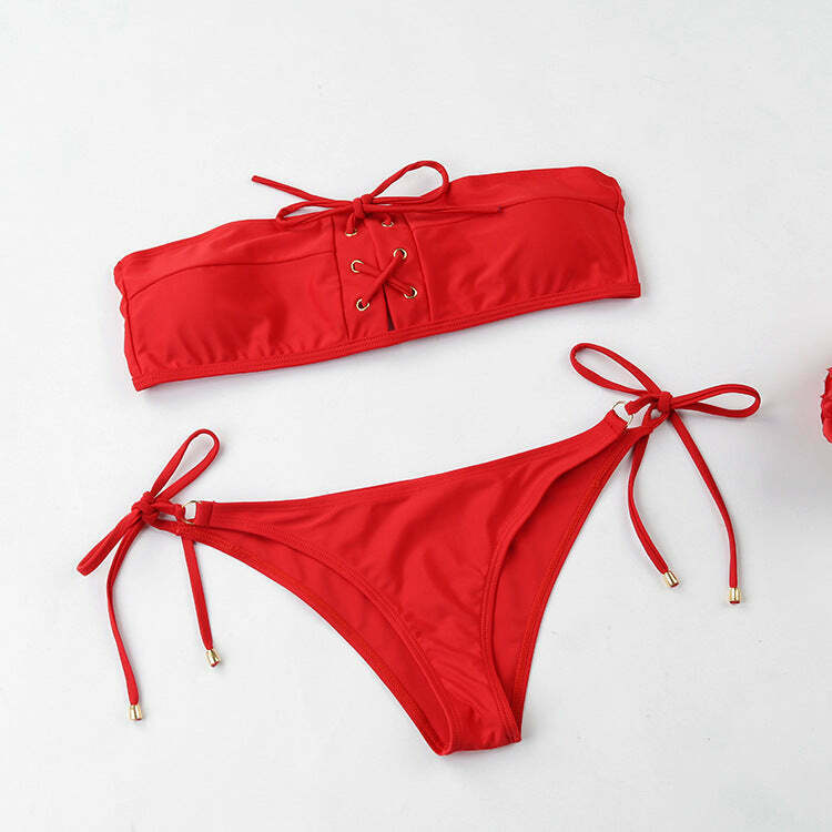 Y2K Lace-Up Bikini Set: Coquette Aesthetic, Grunge Style, Pastel Goth, Cargo Skirt, Old Money, Pre Y2K Lace-Up Bikini Set: Coquette Aesthetic, Grunge Style, Pastel Goth, Cargo Skirt, Old Money, Pre