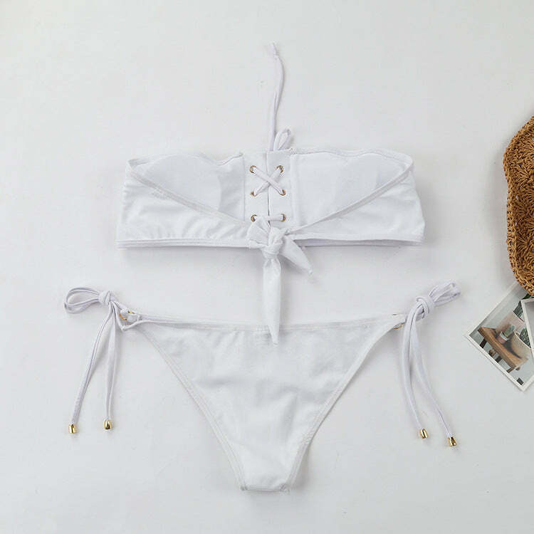 Y2K Lace-Up Bikini Set: Coquette Aesthetic, Grunge Style, Pastel Goth, Cargo Skirt, Old Money, Pre Y2K Lace-Up Bikini Set: Coquette Aesthetic, Grunge Style, Pastel Goth, Cargo Skirt, Old Money, Pre