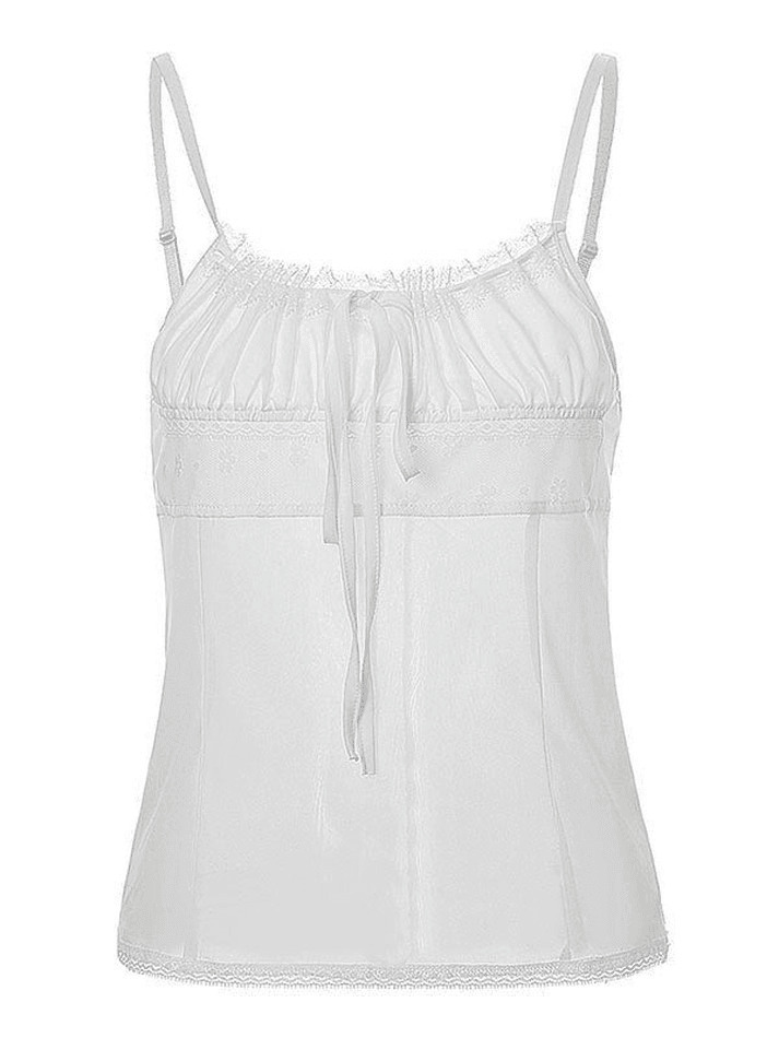 Y2K Lace-Up Chiffon Cami Top: Coquette & Grunge Aesthetic, Cute Tops, Pastel Goth - Women's Fashion Y2K Lace-Up Chiffon Cami Top: Coquette & Grunge Aesthetic, Cute Tops, Pastel Goth - Women's Fashion