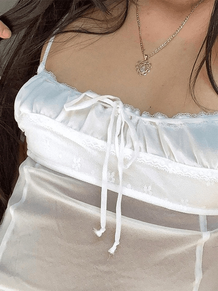 Y2K Lace-Up Chiffon Cami Top: Coquette & Grunge Aesthetic, Cute Tops, Pastel Goth - Women's Fashion Y2K Lace-Up Chiffon Cami Top: Coquette & Grunge Aesthetic, Cute Tops, Pastel Goth - Women's Fashion