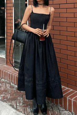 Y2K Lace-Up Corset Black Maxi Dress - Coquette Aesthetic Goth Style for Women