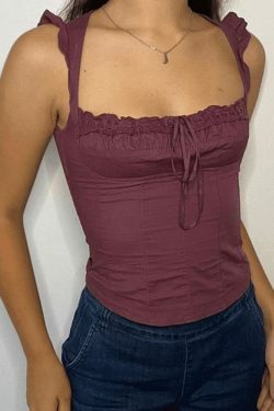 Y2K Lace-Up Corset Top: Coquette Aesthetic Flutter Sleeve Fashion Statement