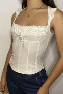 Y2K Lace-Up Corset Top: Coquette Aesthetic Flutter Sleeve Fashion Statement