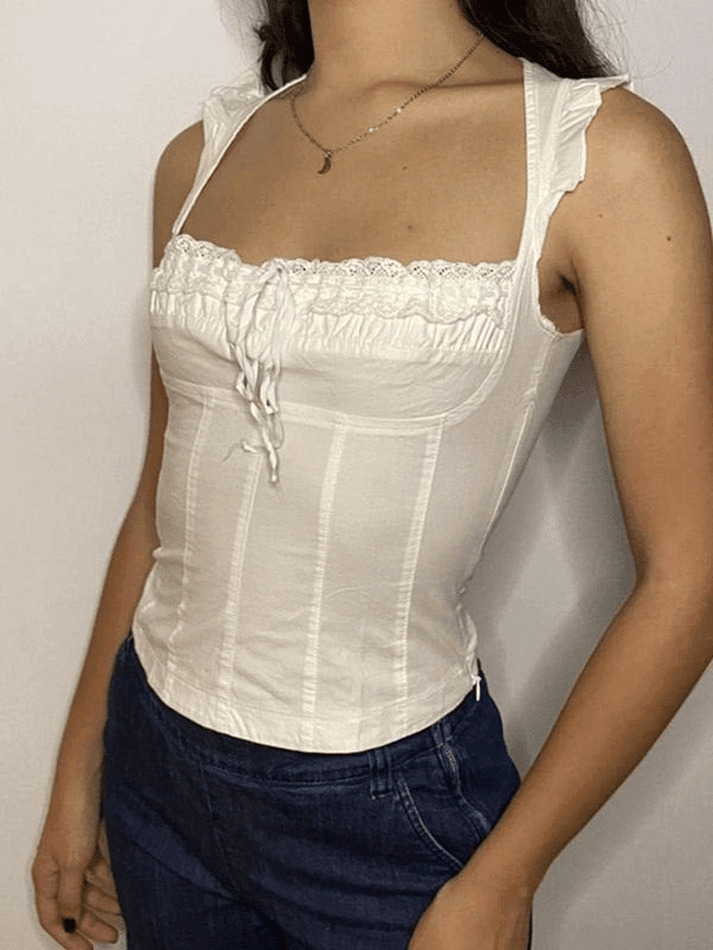 Y2K Lace-Up Corset Top: Coquette Aesthetic Flutter Sleeve Fashion Statement Y2K Lace-Up Corset Top: Coquette Aesthetic Flutter Sleeve Fashion Statement