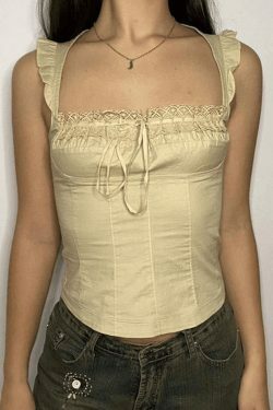 Y2K Lace-Up Corset Top: Coquette Aesthetic Flutter Sleeve Fashion Statement