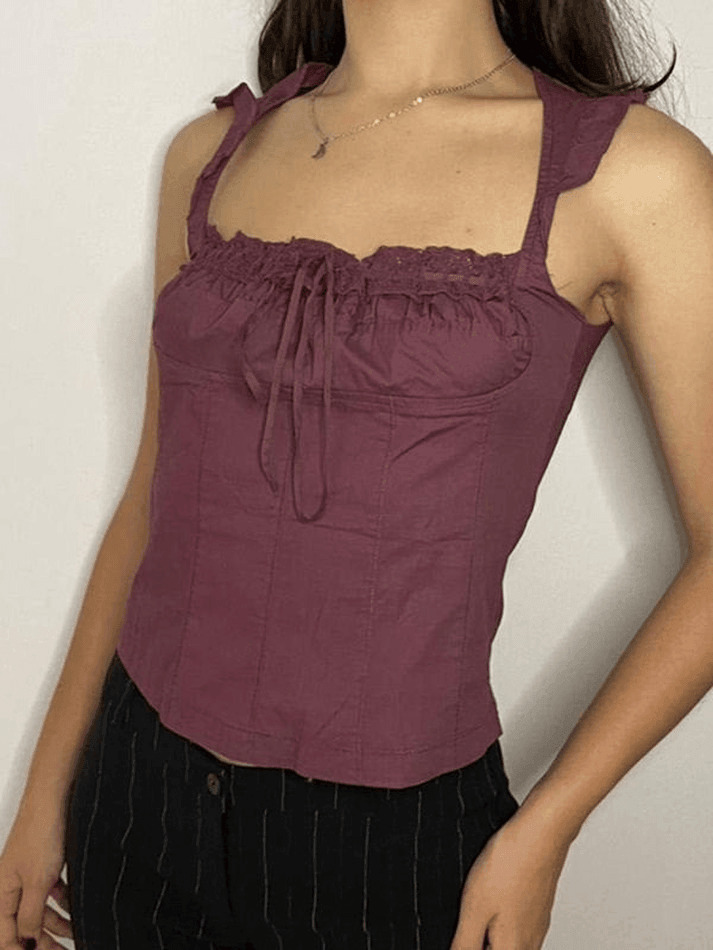 Y2K Lace-Up Corset Top: Coquette Aesthetic Flutter Sleeve Fashion Statement Y2K Lace-Up Corset Top: Coquette Aesthetic Flutter Sleeve Fashion Statement