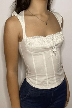 Y2K Lace-Up Corset Top: Coquette Aesthetic Flutter Sleeve Fashion Statement