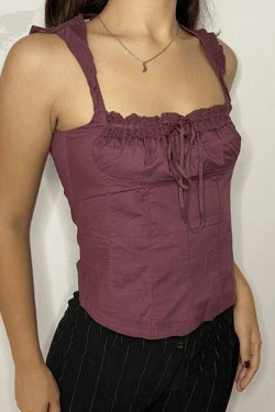 Y2K Lace-Up Corset Top: Coquette Aesthetic Flutter Sleeve Fashion Statement