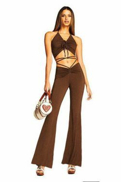 Y2K Lace-Up Crop Top & Pleated Pants Set - Coquette Aesthetic Fashion for Women
