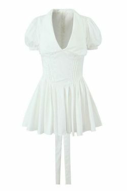 Y2K Lace-Up Doll Collar Short Dress - Coquette Aesthetic Grunge Style - Cute Tops & Cargo Skirt