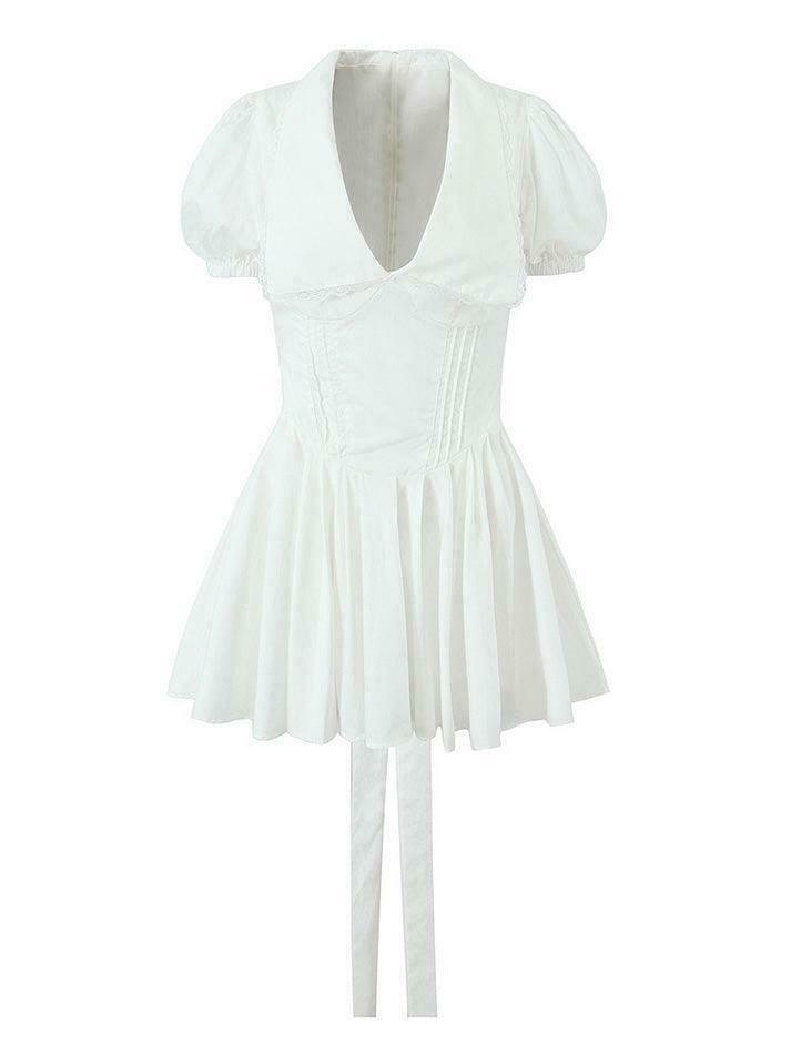 Y2K Lace-Up Doll Collar Short Dress - Coquette Aesthetic Grunge Style - Cute Tops & Cargo Skirt Y2K Lace-Up Doll Collar Short Dress - Coquette Aesthetic Grunge Style - Cute Tops & Cargo Skirt