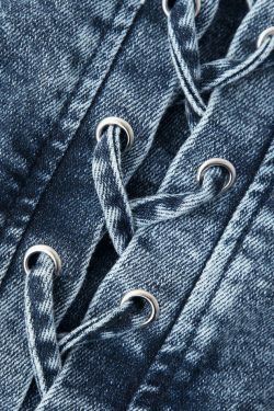 Y2K Lace-up Front V-neck Denim Dress - Coquette Aesthetic, Grunge Style, Pastel Goth