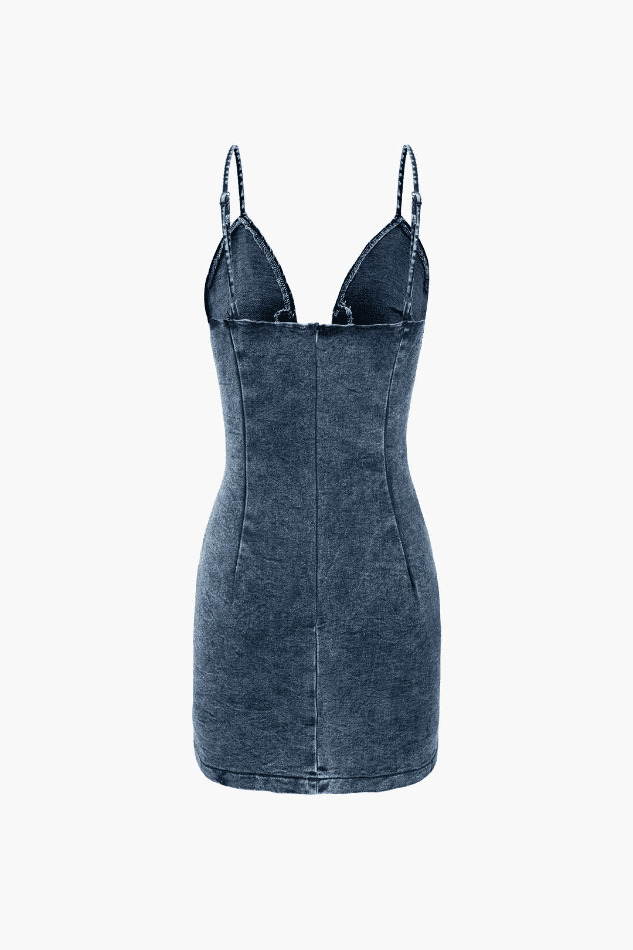 Y2K Lace-up Front V-neck Denim Dress - Coquette Aesthetic, Grunge Style, Pastel Goth Y2K Lace-up Front V-neck Denim Dress - Coquette Aesthetic, Grunge Style, Pastel Goth