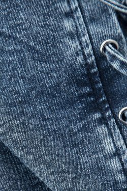 Y2K Lace-up Front V-neck Denim Dress - Coquette Aesthetic, Grunge Style, Pastel Goth