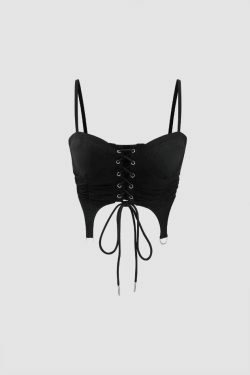 Y2K Lace-Up Garter Cami: Coquette Aesthetic Grunge Style Cute Top for Women