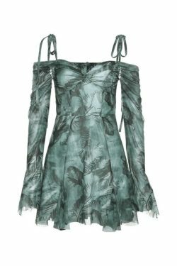 Y2K Lace-Up Trumpet Sleeve Mini Dress - Coquette Aesthetic Fashion for Women