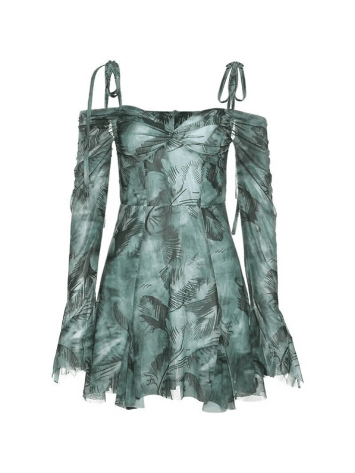 Y2K Lace-Up Trumpet Sleeve Mini Dress - Coquette Aesthetic Fashion for Women Y2K Lace-Up Trumpet Sleeve Mini Dress - Coquette Aesthetic Fashion for Women