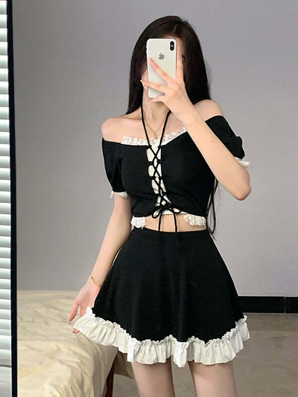 Y2K Lace-Up Two-Piece Swimsuit: Sexy Backless Design, Perfect for Niche Women's Fashion Y2K Lace-Up Two-Piece Swimsuit: Sexy Backless Design, Perfect for Niche Women's Fashion