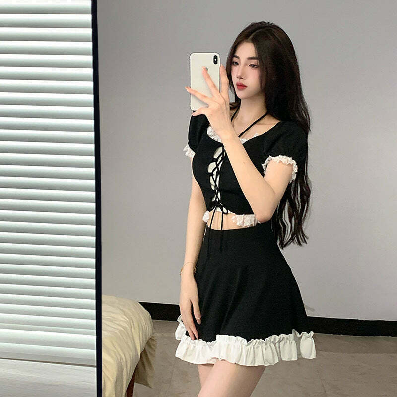 Y2K Lace-Up Two-Piece Swimsuit: Sexy Backless Design, Perfect for Niche Women's Fashion Y2K Lace-Up Two-Piece Swimsuit: Sexy Backless Design, Perfect for Niche Women's Fashion