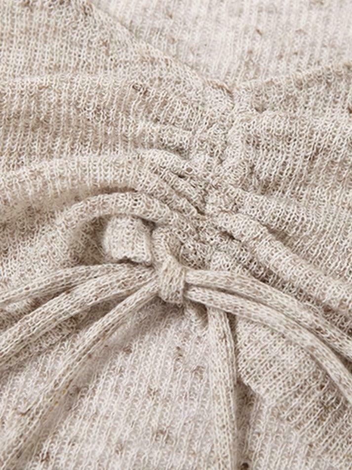 Y2K Lace-Up V-Neck Knit Sweater for Coquette Aesthetic: Grunge Style with a Touch of Pastel Goth Y2K Lace-Up V-Neck Knit Sweater for Coquette Aesthetic: Grunge Style with a Touch of Pastel Goth