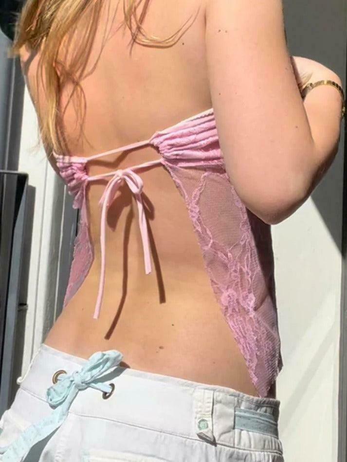 Y2K Lace Backless Bandeau Top: Coquette Aesthetic, Grunge Style, Cute Tops, Pastel Goth, Cargo Skirt Y2K Lace Backless Bandeau Top: Coquette Aesthetic, Grunge Style, Cute Tops, Pastel Goth, Cargo Skirt