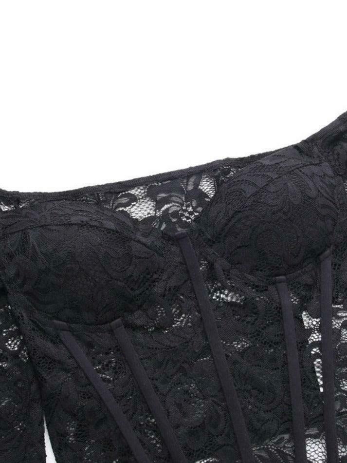 Y2K Lace Corset Off-Shoulder Long Sleeve Top - Coquette Aesthetic Fashion Statement Y2K Lace Corset Off-Shoulder Long Sleeve Top - Coquette Aesthetic Fashion Statement