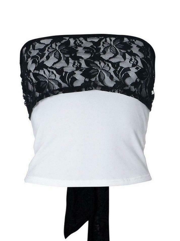 Y2K Lace Detail Bandeau Top: Coquette Grunge Style, Cute Tops, Pastel Goth, Cargo Skirt