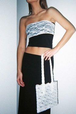 Y2K Lace Detail Bandeau Top: Coquette Grunge Style, Cute Tops, Pastel Goth, Cargo Skirt