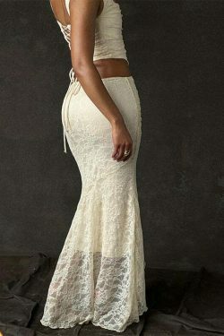 Y2K Lace Fishtail Skirt Dress: Coquette Aesthetic with Grunge &