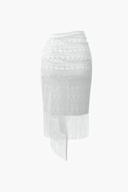 Y2K Lace Fringe Hem Sarong Cover Up - Coquette Aesthetic, Grunge Style