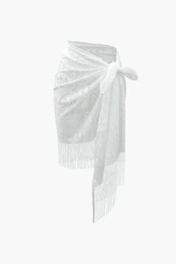 Y2K Lace Fringe Hem Sarong Cover Up - Coquette Aesthetic, Grunge Style