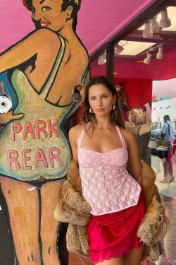 Y2K Lace Kissed Backless Beauty: Coquette Aesthetic Grunge Style Pastel Goth Cargo Skirt