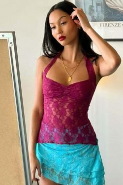 Y2K Lace Kissed Backless Beauty: Coquette Aesthetic Grunge Style Pastel Goth Cargo Skirt