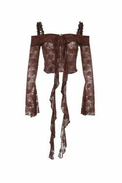 Y2K Lace Off Shoulder Cardigan: Coquette Aesthetic Long Sleeve Blouse for Women's Fashion