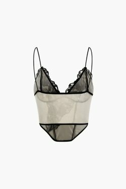 Y2K Lace Panel Mesh Cami Top - Coquette Aesthetic Grunge Style - Cute Pastel Goth Fashion
