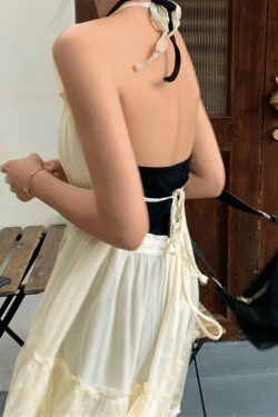 Y2K Lace Patchwork Halter Mini Dress - Coquette Aesthetic Fashion for Women