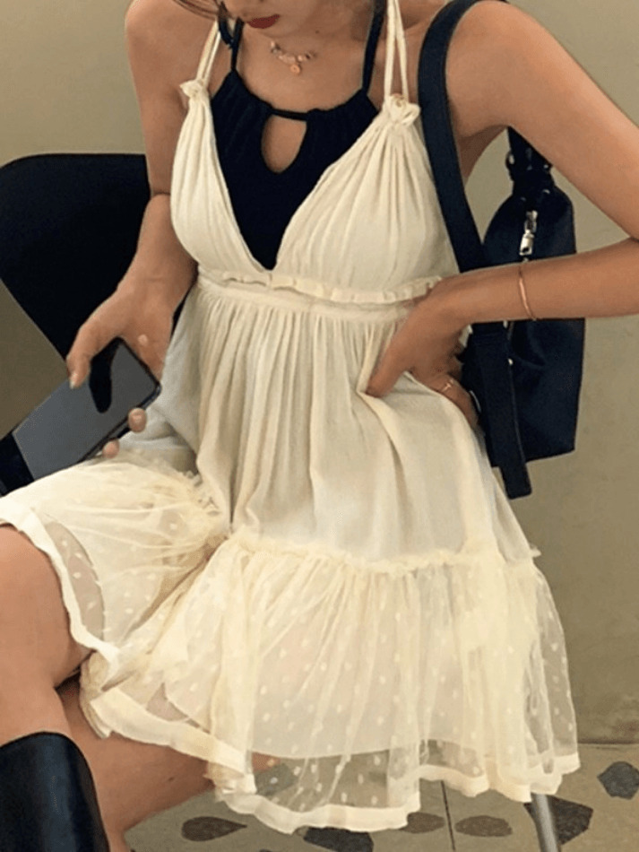 Y2K Lace Patchwork Halter Mini Dress - Coquette Aesthetic Fashion for Women Y2K Lace Patchwork Halter Mini Dress - Coquette Aesthetic Fashion for Women