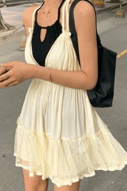 Y2K Lace Patchwork Halter Mini Dress - Coquette Aesthetic Fashion for Women