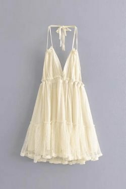 Y2K Lace Patchwork Halter Mini Dress - Coquette Aesthetic Fashion for Women