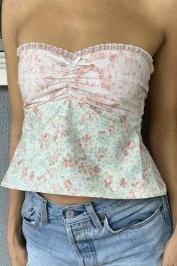 Y2K Lace Plaid Bandeau: Coquette Aesthetic Cute Tops for Women - Grunge Style Fashion