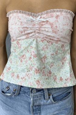 Y2K Lace Plaid Bandeau: Coquette Aesthetic Cute Tops for Women - Grunge Style Fashion