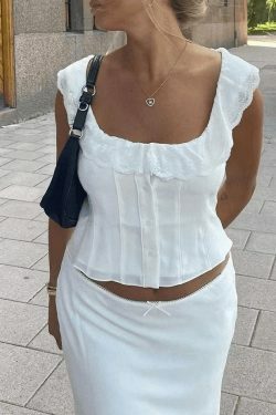 Y2K Lace Ruffle Trim White Cropped Tank Top - Coquette Aesthetic, Grunge Style, Cute Tops