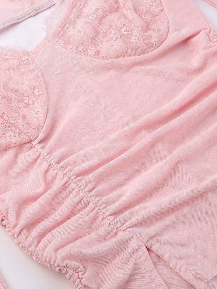 Y2K Lace Splice Cami Mesh Smock Two Piece Long Sleeve Tee - Coquette Aesthetic Grunge Style Y2K Lace Splice Cami Mesh Smock Two Piece Long Sleeve Tee - Coquette Aesthetic Grunge Style