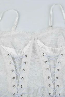 Y2K Lace Splice Crossover Tie Up Cami Top - Coquette Aesthetic Grunge Style Cute Tops