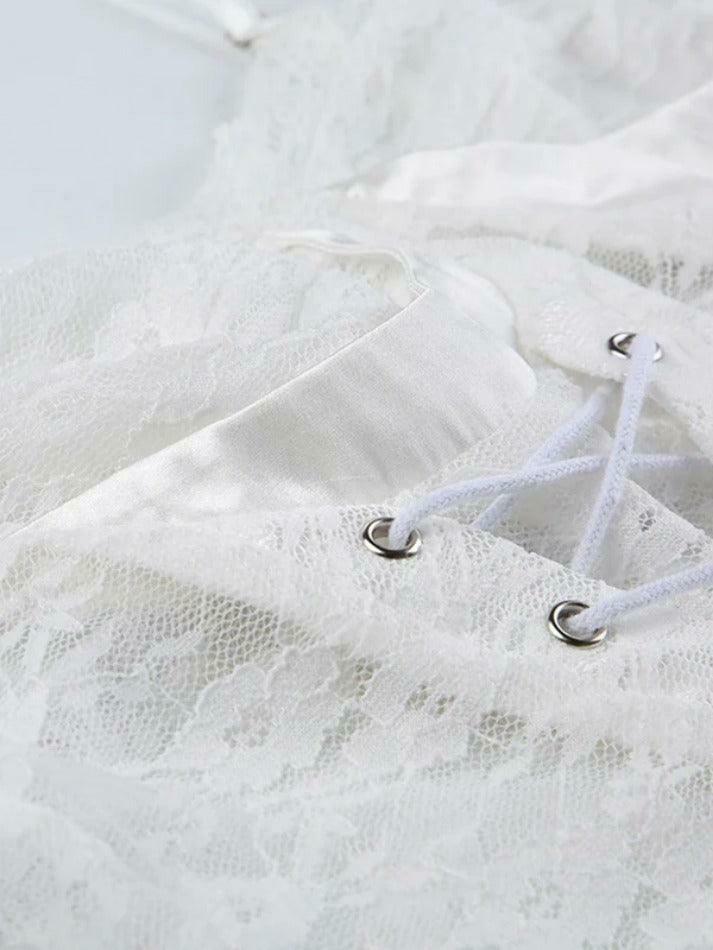 Y2K Lace Splice Crossover Tie Up Cami Top - Coquette Aesthetic Grunge Style Cute Tops Y2K Lace Splice Crossover Tie Up Cami Top - Coquette Aesthetic Grunge Style Cute Tops