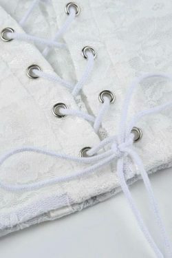 Y2K Lace Splice Crossover Tie Up Cami Top - Coquette Aesthetic Grunge Style Cute Tops