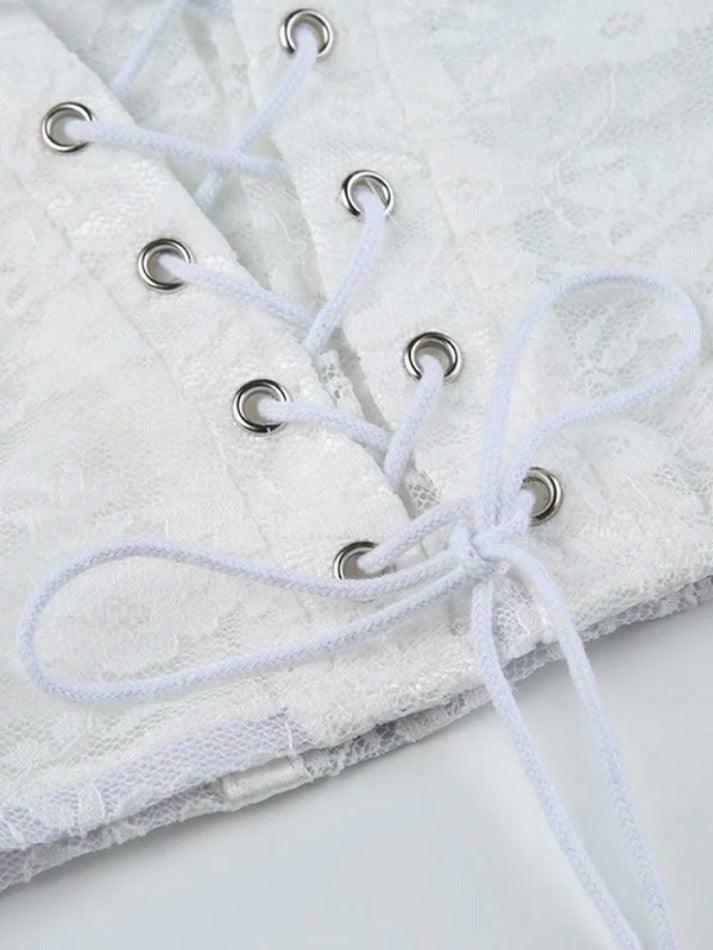 Y2K Lace Splice Crossover Tie Up Cami Top - Coquette Aesthetic Grunge Style Cute Tops Y2K Lace Splice Crossover Tie Up Cami Top - Coquette Aesthetic Grunge Style Cute Tops