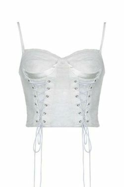 Y2K Lace Splice Crossover Tie Up Cami Top - Coquette Aesthetic Grunge Style Cute Tops
