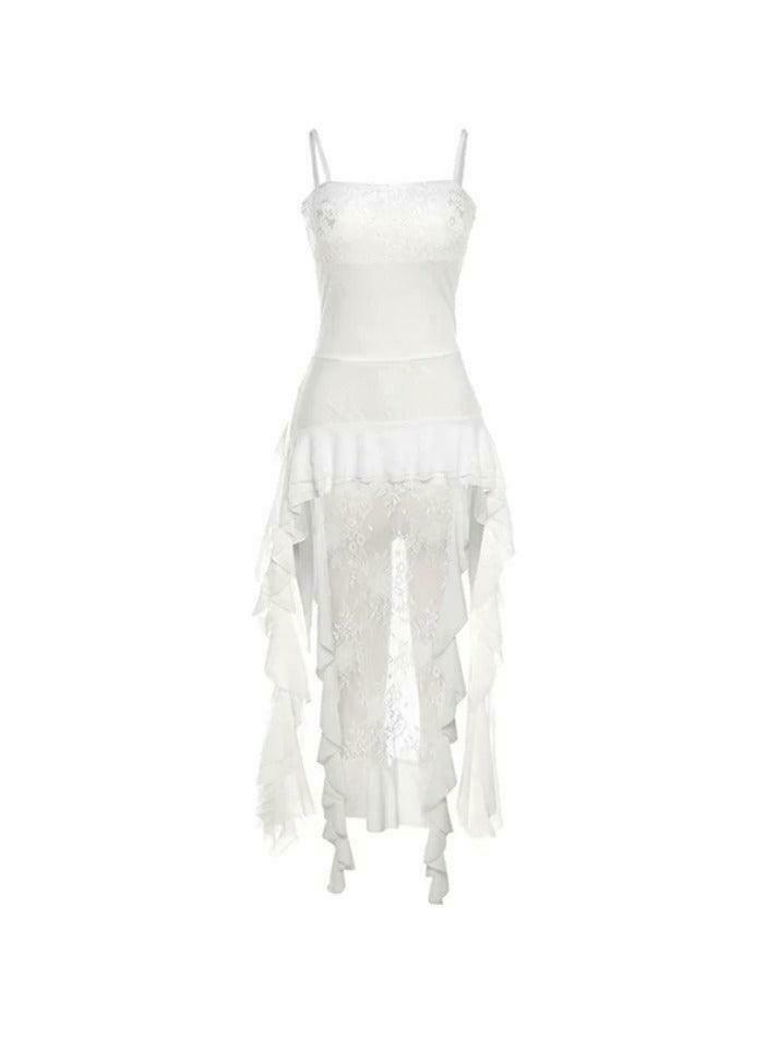 Y2K Lace Splice Ruffled Hem Cami Top - Coquette Aesthetic, Grunge Style, Cute Tops Y2K Lace Splice Ruffled Hem Cami Top - Coquette Aesthetic, Grunge Style, Cute Tops
